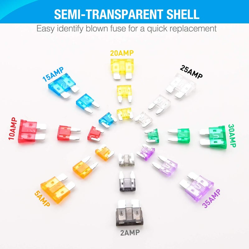 Nilight - 50019R 272pcs Standard & Mini & Low Profile Mini Blade Fuse Assortment, 2A 5A 10A 15A 20A 25A 30A 35A Replacement Fuses for Car Boat Truck SUV Automotive - Image 4