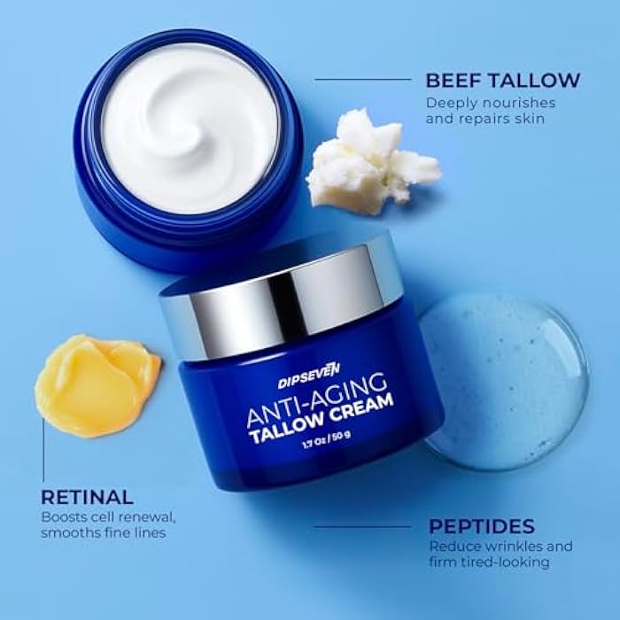 DIPSEVEN Wrinkle Defense Beef Tallow for Face: Anti-Aging Cream For Men with Beef Tallow, Retinol & Peptides - Day & Night - Facial Skin Care - Anti Wrinkle Organic Face Cream Moisturizer - Image 3