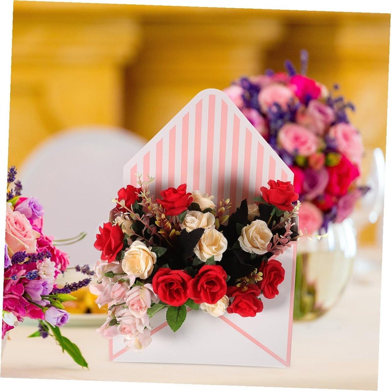 Zerodeko 4pcs Floral Envelope Boxes Small Bouquet Packaging Paper Boxes for Wedding Party and Spring Celebration Flower Arrangements, White and Pink Stripe Wrapping Supplies - Image 5