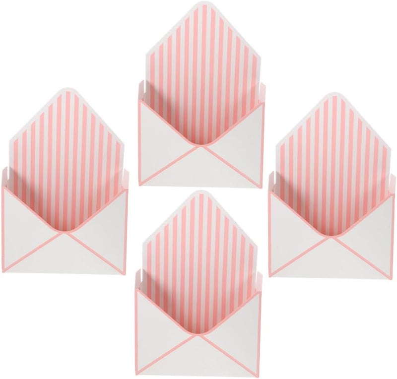 Zerodeko 4pcs Floral Envelope Boxes Small Bouquet Packaging Paper Boxes for Wedding Party and Spring Celebration Flower Arrangements, White and Pink Stripe Wrapping Supplies - Image 1