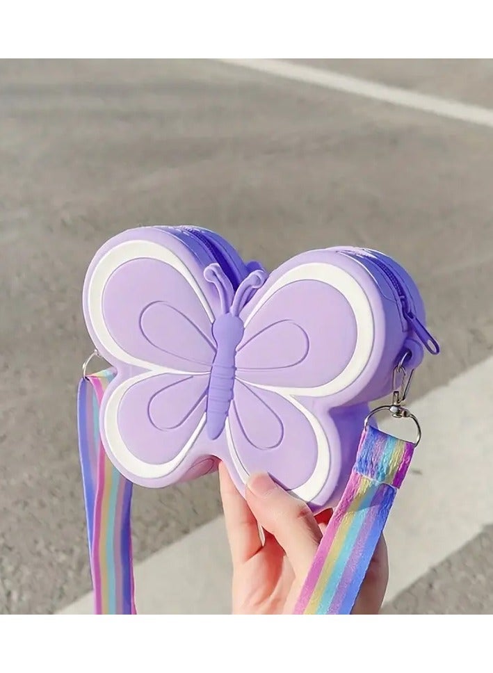 Butterfly-Shaped Silicone Crossbody Bag – Cute Cartoon Shoulder Bag & Coin Purse for Girls, Purple  - Image 1