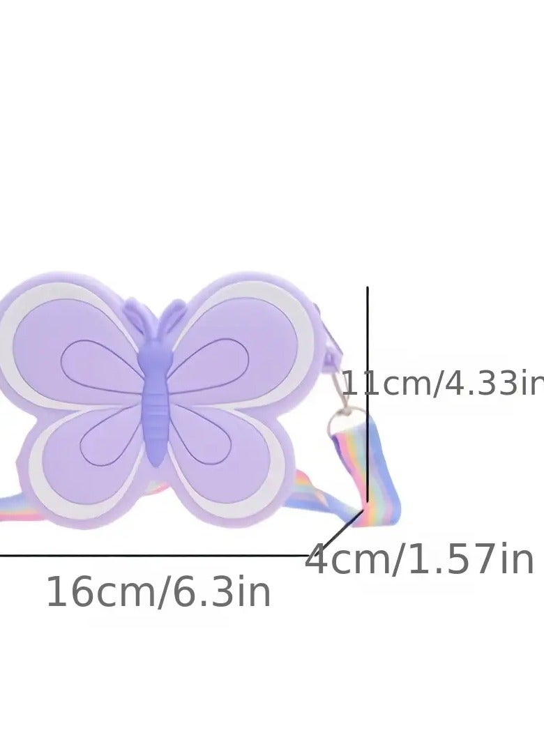 Butterfly-Shaped Silicone Crossbody Bag – Cute Cartoon Shoulder Bag & Coin Purse for Girls, Purple  - Image 3