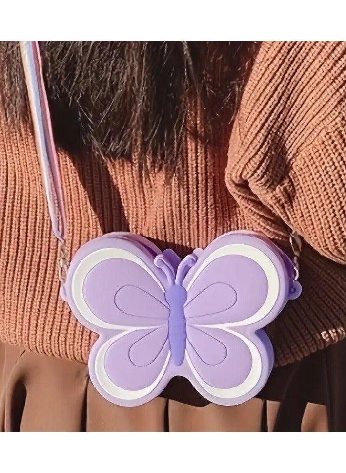 Butterfly-Shaped Silicone Crossbody Bag – Cute Cartoon Shoulder Bag & Coin Purse for Girls, Purple  - Image 2