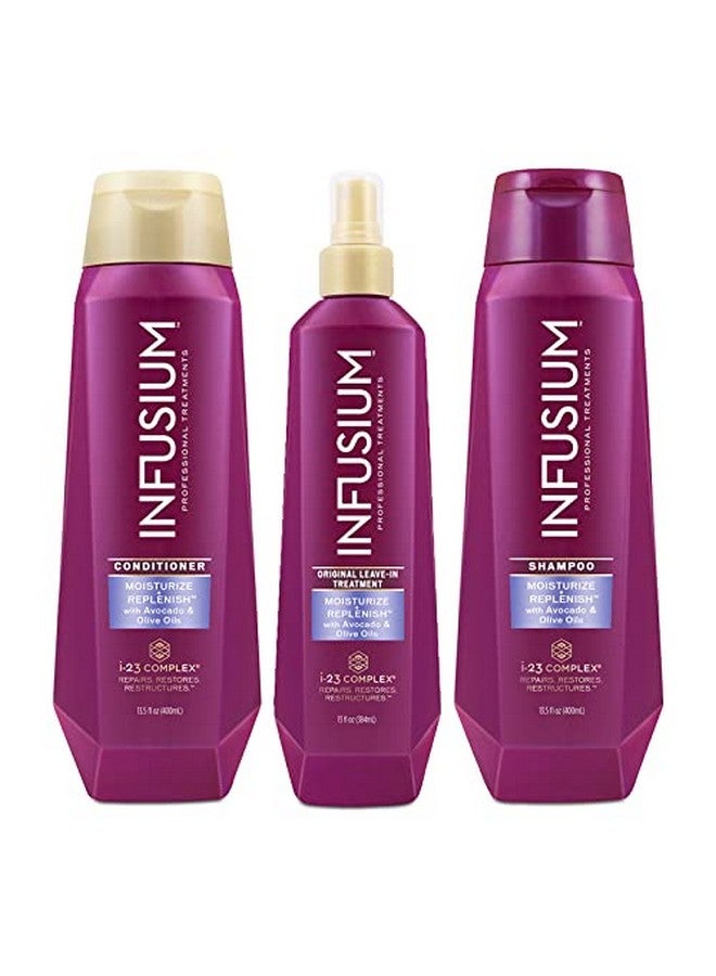 Infusium Professional Shampoo Conditioner And Leavein Treatment Set Moisturize And Replenish Avocado & Olive Oil 3 13.5Oz Bottles - Image 1