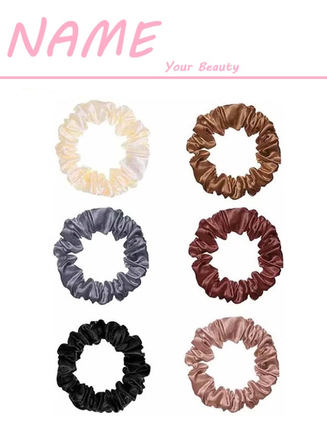 NAME 6-Piece Silk Hair Ties Band Set Satin Hair Scrunchies Multicolour for Girls Women - Image 1