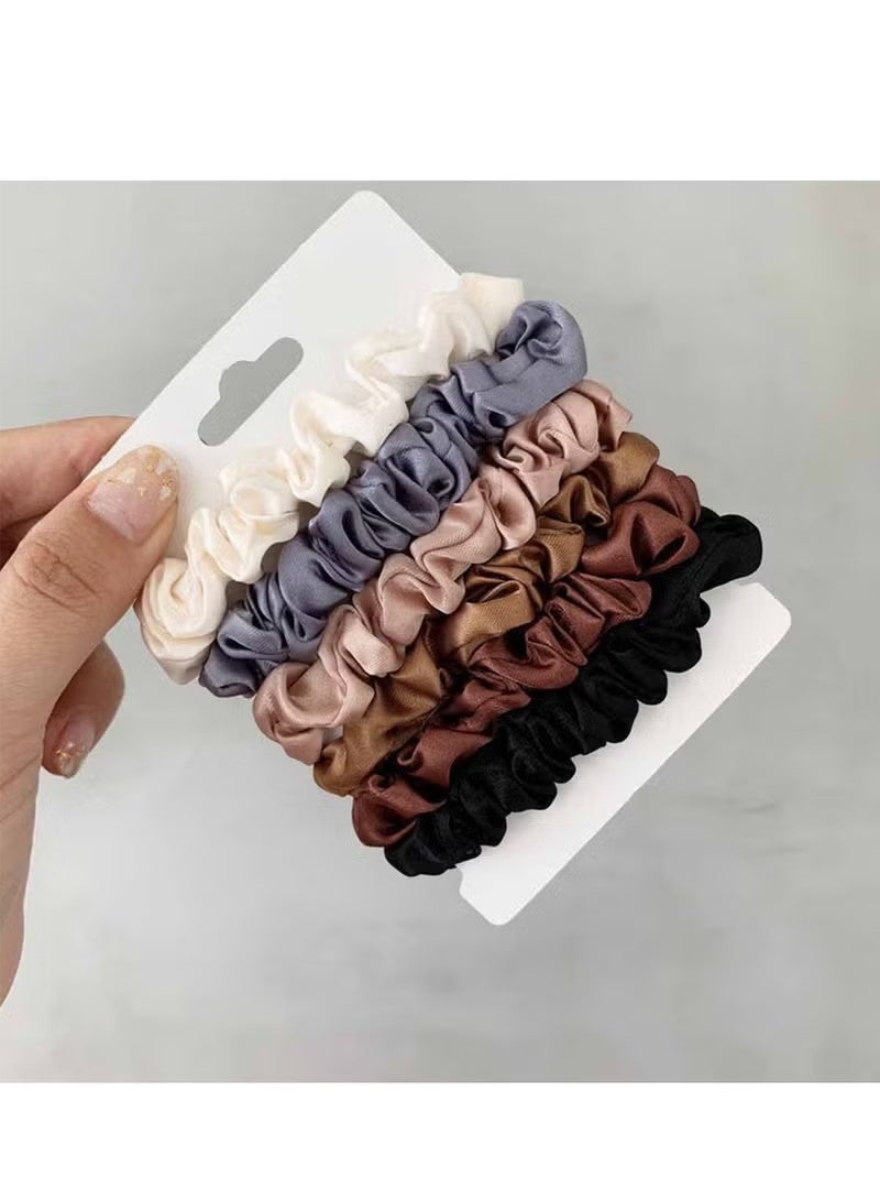 NAME 6-Piece Silk Hair Ties Band Set Satin Hair Scrunchies Multicolour for Girls Women - Image 3