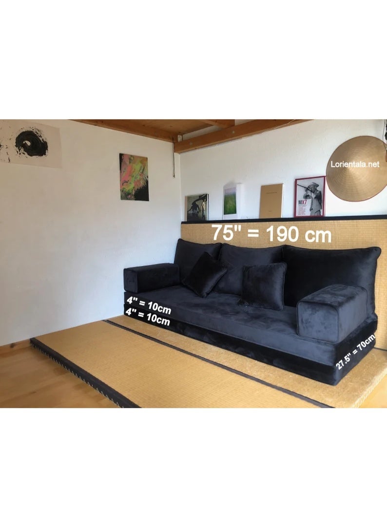 Xboat Arabic traditional Majlis Floor Sofa Set Velvet -1 (Black) - Image 2
