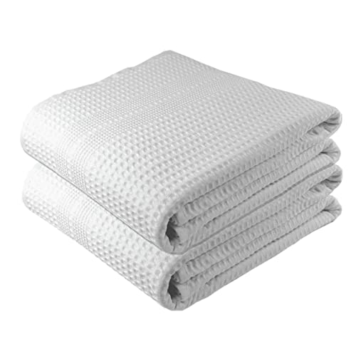 GILDEN TREE Waffle Bath Sheet Large Bath Towels Quick Dry Thin Body Towels, 40x80 Oversized Bath Towels for Adults, 2 Pack Bath Sheet Set, Classic Style (White) - Image 1