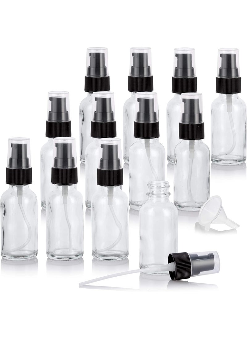 JUVITUS JUVITUS 1 oz / 30 ml Clear Glass Boston Round Bottle with Black Treatment Pump + Funnel (12 Pack) 
