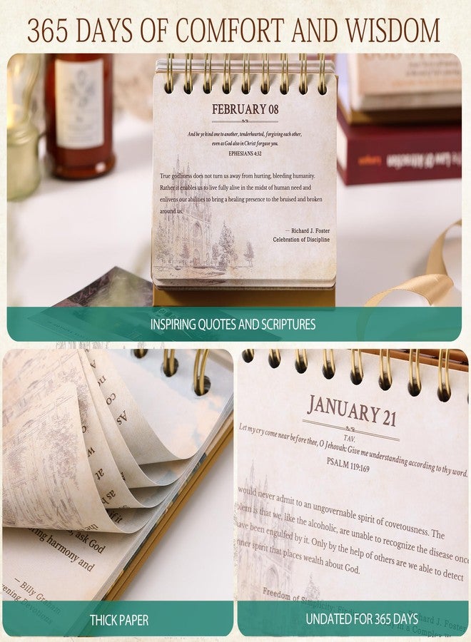 Lortarl Motivational Calendar - Desk Calendar with Inspirational Thoughts, Religious Gifts, Christian Gifts for Women, 4.7'' x 5'' Flip Calendars, God's Promises Perpetual Calendars, Christian Decor - Image 4