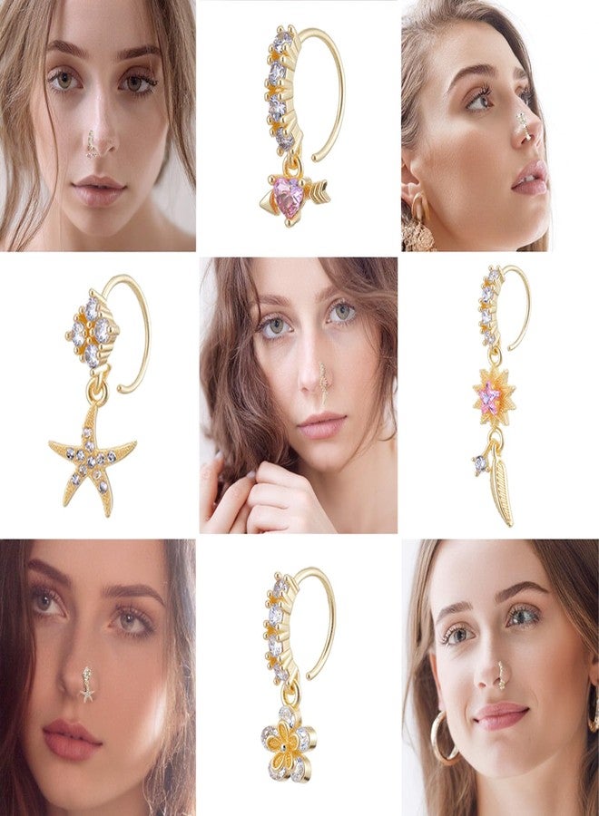 Yolev 20pcs Dangle Nose Ring For Women 20g L Shaped Dangling Nose Stud Cz Heart Moon Star Butterfly Noses Rings Hoops Dangling Dangle Noses Piercing Jewelry - Image 4