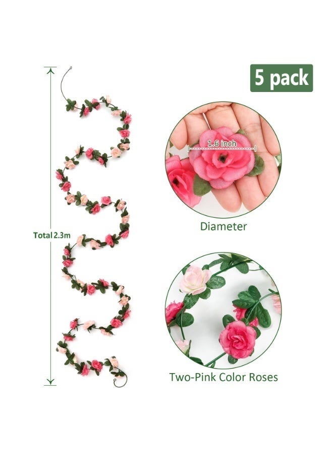 Arabest Artificial Rose Vine Party Decoration, Artificial Garland Home Decoration, Flower Plant Rattan Family Hotel Wedding Party Background, Garden Craft Art Decoration 2.3m (5PCS) - Image 2