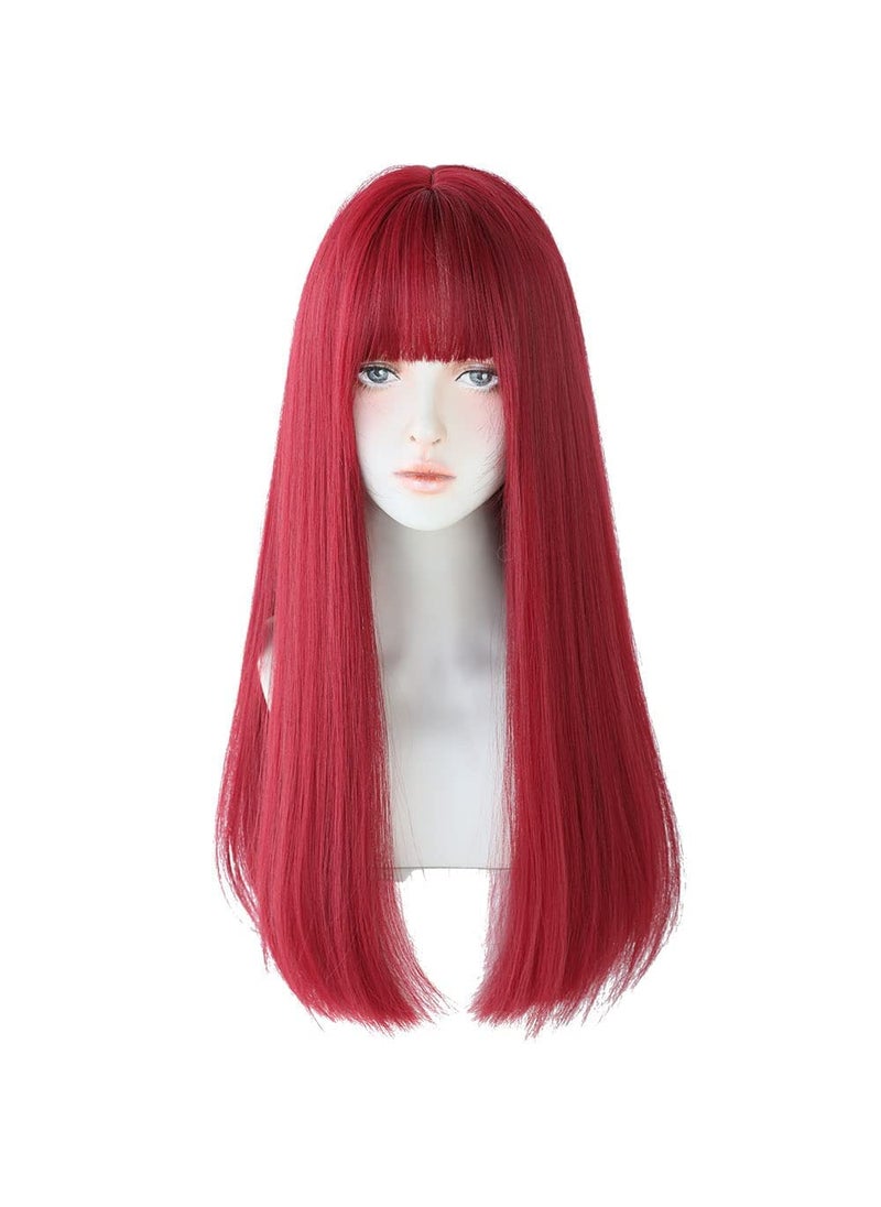 7JHH WIGS - 7JHH WIGS Red Wigs with Bangs Burgundy red Synthetic Long Straight Wig for Women Party and Cosplay Bright Red Wig Coloful23 Red Wine - Image 1