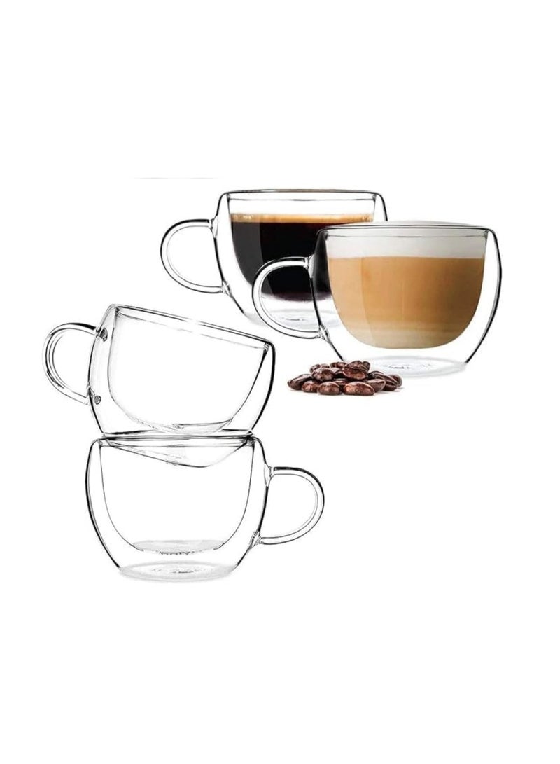 إيباسكت ماكينة صنع القهوة الفرنسية باللون الأسود 350 مل +4 كوب قهوة زجاجي مزدوج الجدار بمقبض سعة 75مل - Image 3