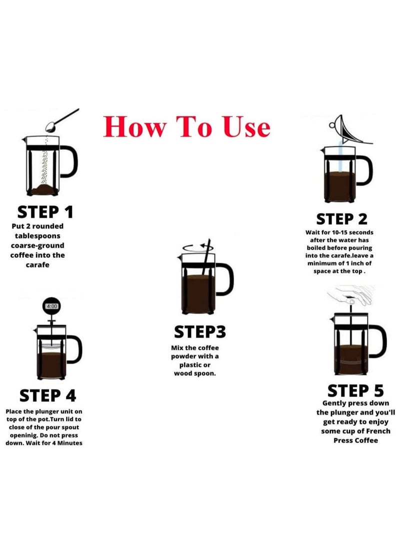 إيباسكت ماكينة صنع القهوة الفرنسية باللون الأسود 350 مل +4 كوب قهوة زجاجي مزدوج الجدار بمقبض سعة 75مل - Image 4