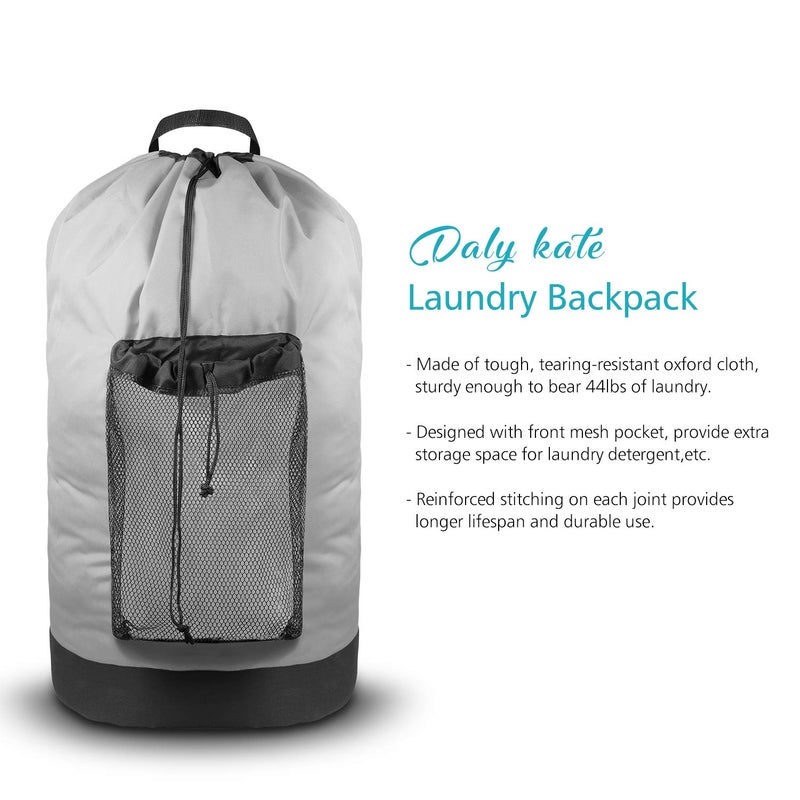 Dalykate Backpack Laundry Bag, Laundry Backpack with Shoulder Straps and Mesh Pocket Durable Nylon Clothes Hamper Bag with Drawstring Closure for College, Travel, Laundromat, Apartment - Image 5