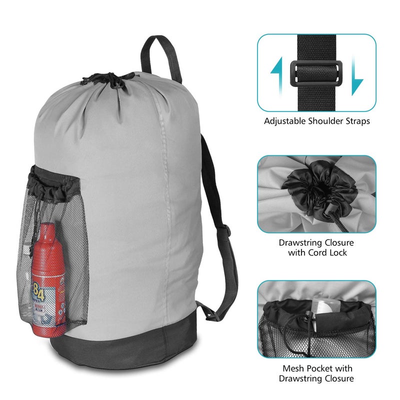 Dalykate Backpack Laundry Bag, Laundry Backpack with Shoulder Straps and Mesh Pocket Durable Nylon Clothes Hamper Bag with Drawstring Closure for College, Travel, Laundromat, Apartment - Image 3