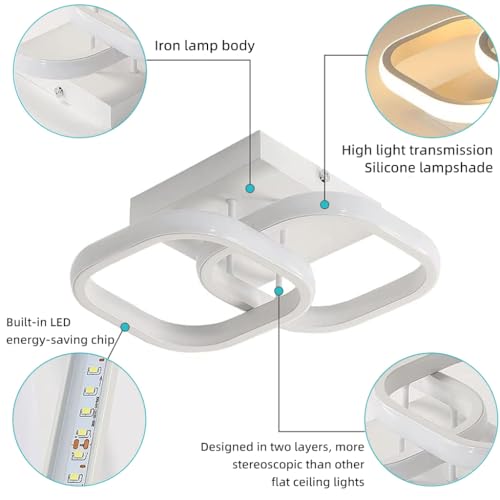 ELEPHANTBOAT® 22W Chandelier Lights for Ceiling, Small Ceiling Light Modern LED Acrylic Square Ceiling Lamp, 6000K Fancy Light Fixtures for Hallway Bedroom Kitchen Living Room (Cool White) - Image 3