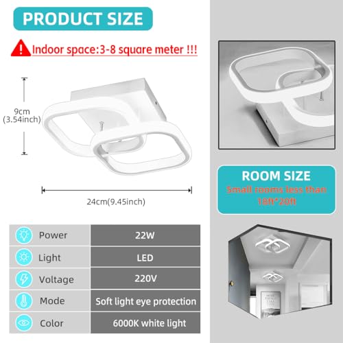 ELEPHANTBOAT® 22W Chandelier Lights for Ceiling, Small Ceiling Light Modern LED Acrylic Square Ceiling Lamp, 6000K Fancy Light Fixtures for Hallway Bedroom Kitchen Living Room (Cool White) - Image 2
