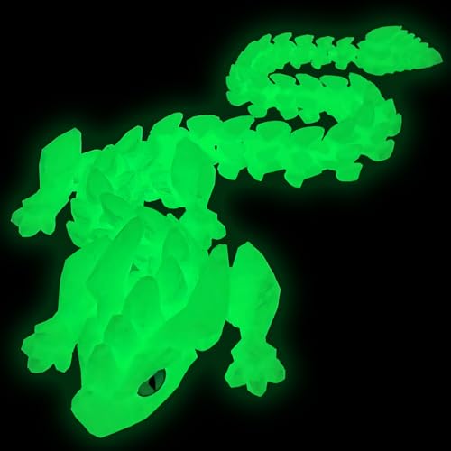 YVBBHE 30in Large 3D Printed Glow in The Dark Articulated Dragons Toy with Eyes Stress Relief 3D Printed Toys for Anxiety ADHDUnique Mystery Crystal Fidget Animal for Home Office Decor Luminous Green - Image 1