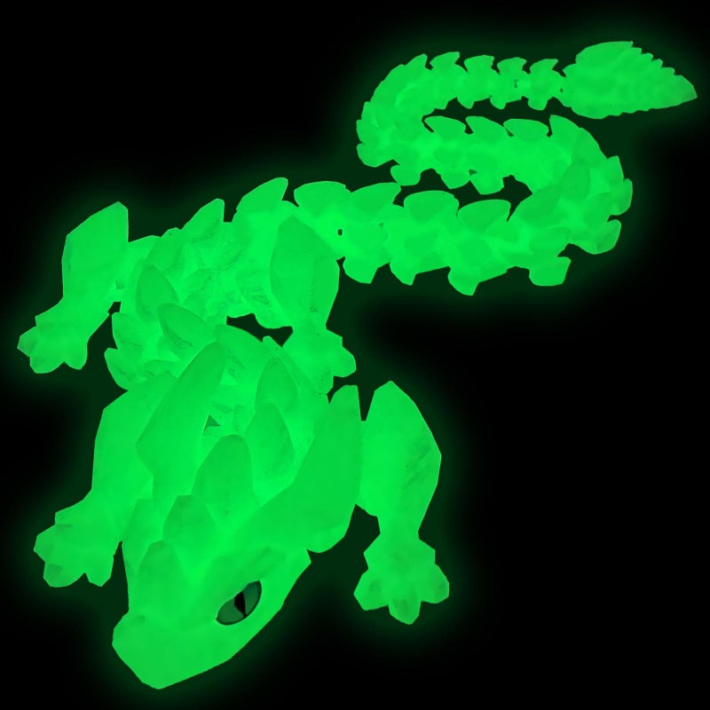 YVBBHE 30in Large 3D Printed Glow in The Dark Articulated Dragons Toy with Eyes Stress Relief 3D Printed Toys for Anxiety ADHDUnique Mystery Crystal Fidget Animal for Home Office Decor Luminous Green - Image 3