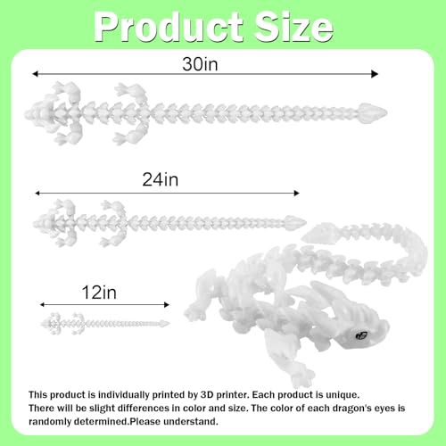 YVBBHE 30in Large 3D Printed Glow in The Dark Articulated Dragons Toy with Eyes Stress Relief 3D Printed Toys for Anxiety ADHDUnique Mystery Crystal Fidget Animal for Home Office Decor Luminous Green - Image 5