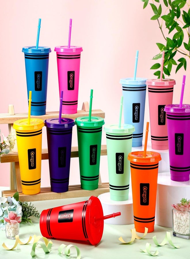 Skylety 12 Pcs Back to School Gifts Bulk 24 oz Crayon Plastic Tumblers with Lids and Straws Reusable Water Bottle First Day of School Classroom Party Favors Birthday Party Decorations - Image 3
