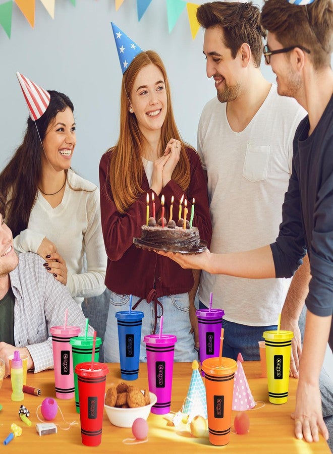 Skylety 12 Pcs Back to School Gifts Bulk 24 oz Crayon Plastic Tumblers with Lids and Straws Reusable Water Bottle First Day of School Classroom Party Favors Birthday Party Decorations - Image 5