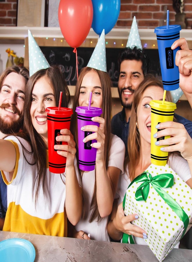 Skylety 12 Pcs Back to School Gifts Bulk 24 oz Crayon Plastic Tumblers with Lids and Straws Reusable Water Bottle First Day of School Classroom Party Favors Birthday Party Decorations - Image 4