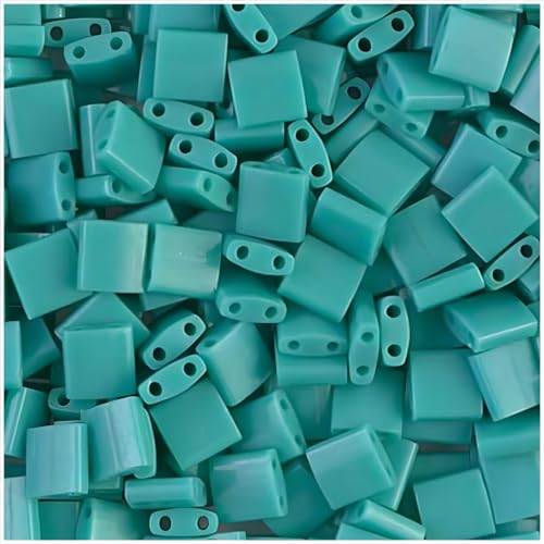 Miyuki Tila 2 Hole Square Beads 5mm 'Opaque Turquoise Green' 7.2 Grams - Image 1