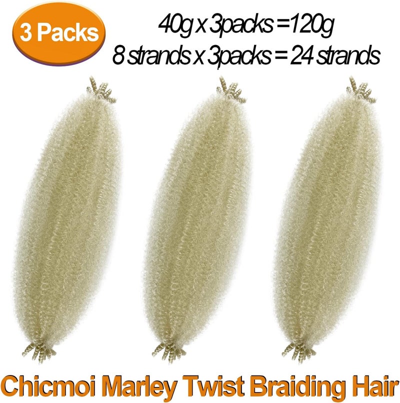 Chicmoi 613 Blonde Marley Twist Hair Wrapping Hair for Soft Locs 16 Inch Pre-fluffed Twist Hair for Braiding #613 Marley Twist Braiding Hair 3 Packs Blonde Afro Curly Braiding Hair (16in 8P 613#) - Image 4