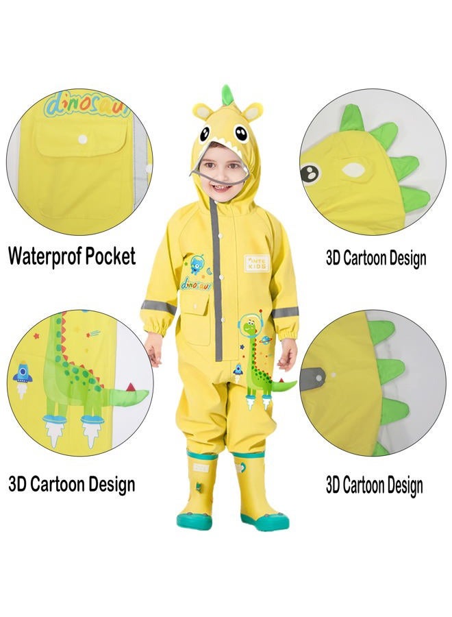 Fewlby Kids Toddler Boys Girls Rain Suit Waterproof One Piece Coverall L Size 4-5 Years - Image 2