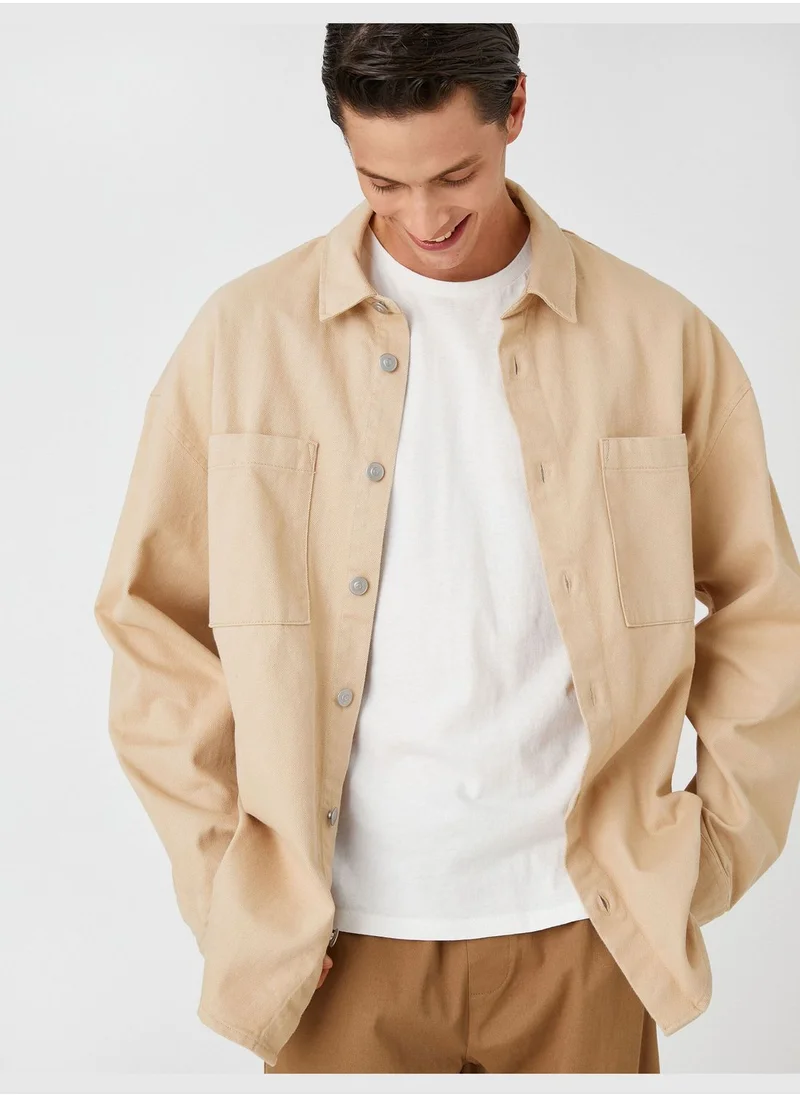 كوتون Basic Shirt Jacket Buttoned Pocket Detailed Classic Neck