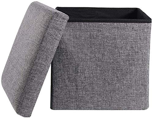 EAFTOS Folding Storage Ottoman Linen Fabric Cube Shape Footrest Coffee Table Step Top Organizer Pouf Box Organizer Stool with Lid Cover 2 - Image 1
