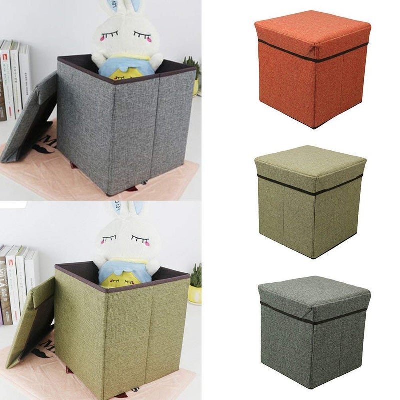 EAFTOS Folding Storage Ottoman Linen Fabric Cube Shape Footrest Coffee Table Step Top Organizer Pouf Box Organizer Stool with Lid Cover 2 - Image 4