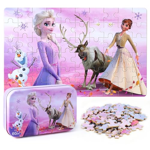 LELEMON Pretty Puzzles for Kids Ages 46 Snowmen 60 Piece Puzzles for Kids Ages 48Children Jigsaw Puzzles in a Metal BoxEducational Learning Puzzle Toys for Girls and Boys - Image 1