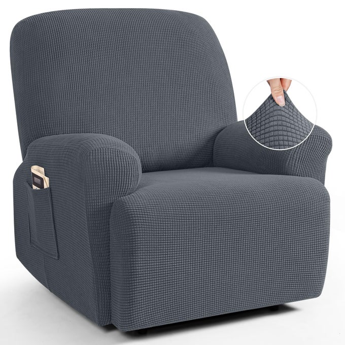 OVERSIZED RECLINER CHAIR COVERS 1 SEATER STREACH RECLINER COVERS SOFT COUCH PROTECTOR FURNITURE PROTECTOR COVERS WITH ELASTIC CHAIR COVER JACQUARD PATTERN GREY