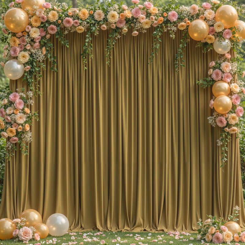 PARTISKY 8x10FT Gold Brown Backdrop Curtains for Wedding Parties, Wrinkle Free Polyester Photography Backdrop Drapes for Wedding Baby Shower Birthday Parties Stage Background Stand Decorations 4x10ft,2 Panels - Image 1