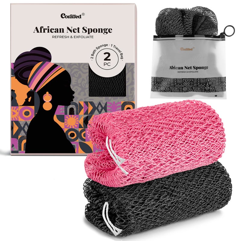 CORATED Authentic African Net Sponge with Knots, Shower Loofah Exfoliating Bath Sponge, Body Scrubber for Women and Men Daily Use Body Care, Travel Portable, Durable Bath Accessories for Bathroom - Image 1