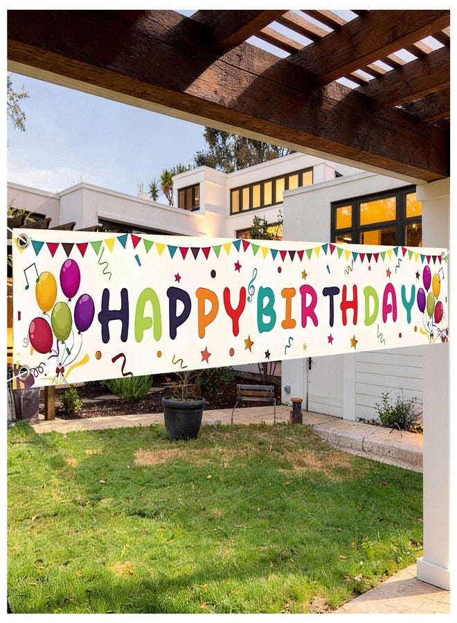 DEARIDAP Large Happy Birthday Yard Banner, 19.7 * 118 in Colorful Birthday Hanging Decorations for Adults and Kids and Party Supplies (White Ribbon Included) - Image 1