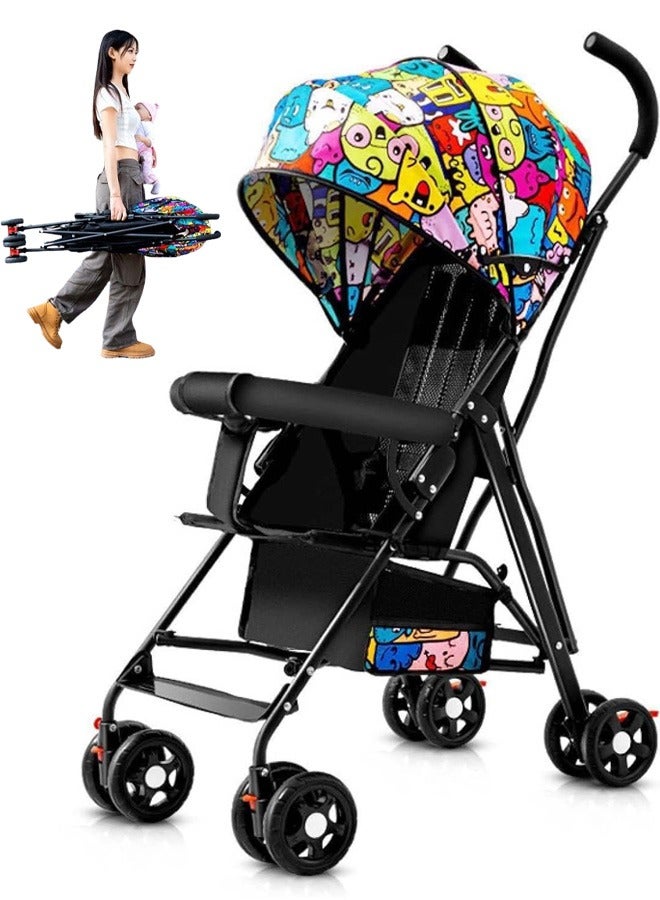Lightweight Stroller Foldable Baby Stroller With Sun Canopy Travel Stroller with Cup Holder and Storage Basket Toddler Stroller - Image 1