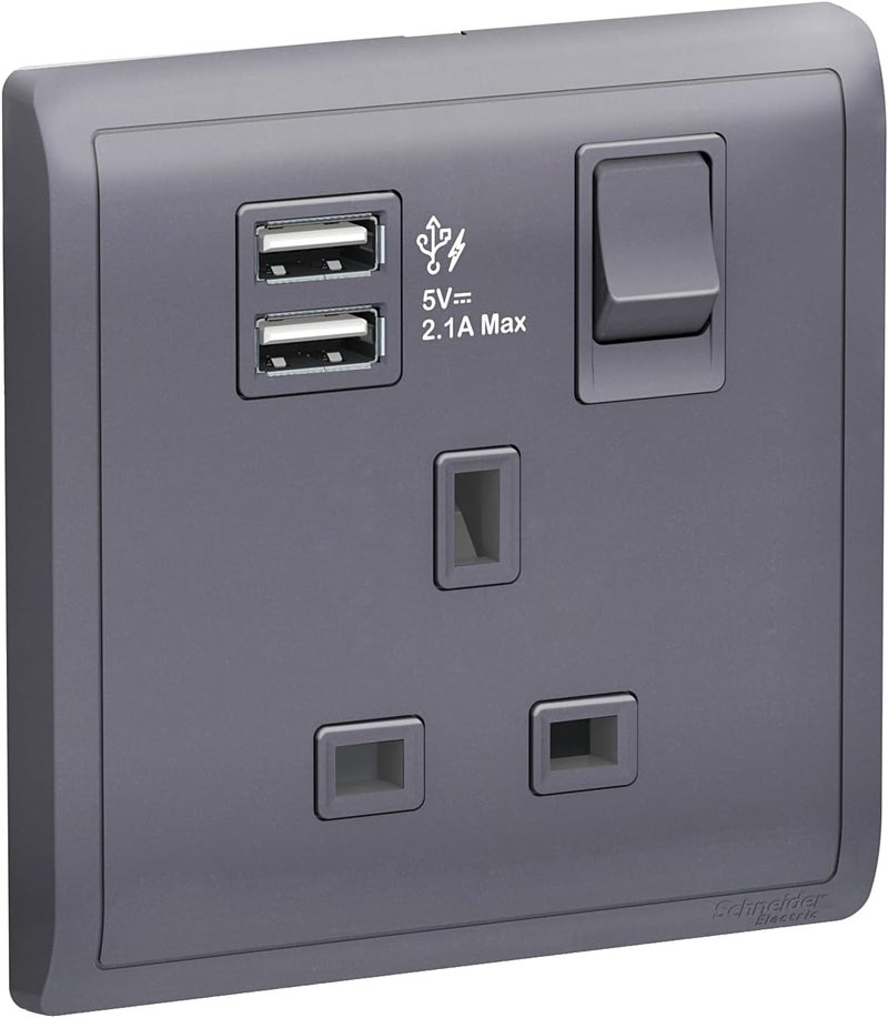 Schneider Electric Pieno 13A Switched Socket with USB - Image 1