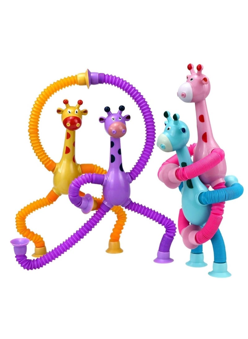 Multicolor - SET of 4 Giraffe Pieces LED Telescopic Suction Cup Giraffe Toy, Shape Changing Telescopic Tube Fidget Toys Tubes , Pop Tubes, Fidget Sensory Toys for Girls Boys Baby Gift - Image 1