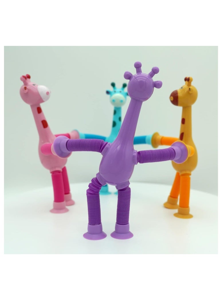 Multicolor - SET of 4 Giraffe Pieces LED Telescopic Suction Cup Giraffe Toy, Shape Changing Telescopic Tube Fidget Toys Tubes , Pop Tubes, Fidget Sensory Toys for Girls Boys Baby Gift - Image 3