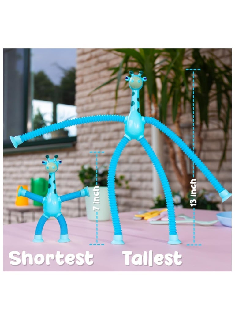 Multicolor - SET of 4 Giraffe Pieces LED Telescopic Suction Cup Giraffe Toy, Shape Changing Telescopic Tube Fidget Toys Tubes , Pop Tubes, Fidget Sensory Toys for Girls Boys Baby Gift - Image 2