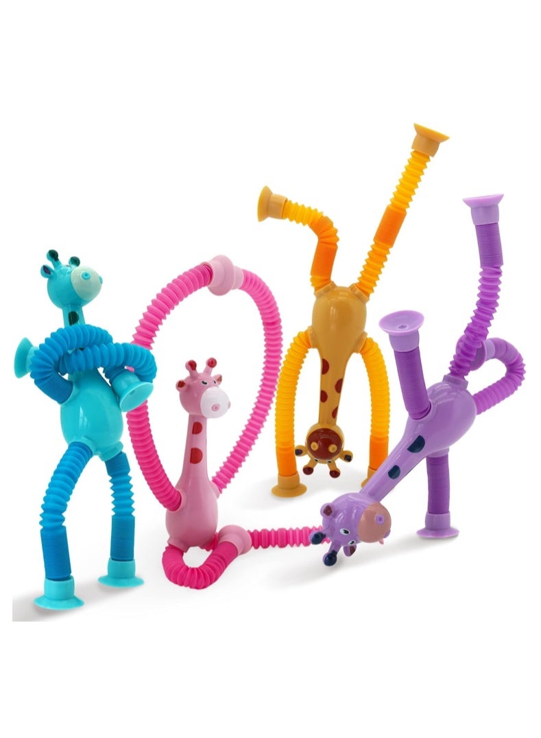 Multicolor - SET of 4 Giraffe Pieces LED Telescopic Suction Cup Giraffe Toy, Shape Changing Telescopic Tube Fidget Toys Tubes , Pop Tubes, Fidget Sensory Toys for Girls Boys Baby Gift - Image 5