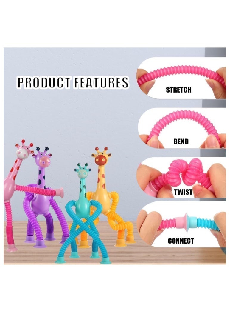 Multicolor - SET of 4 Giraffe Pieces LED Telescopic Suction Cup Giraffe Toy, Shape Changing Telescopic Tube Fidget Toys Tubes , Pop Tubes, Fidget Sensory Toys for Girls Boys Baby Gift - Image 4