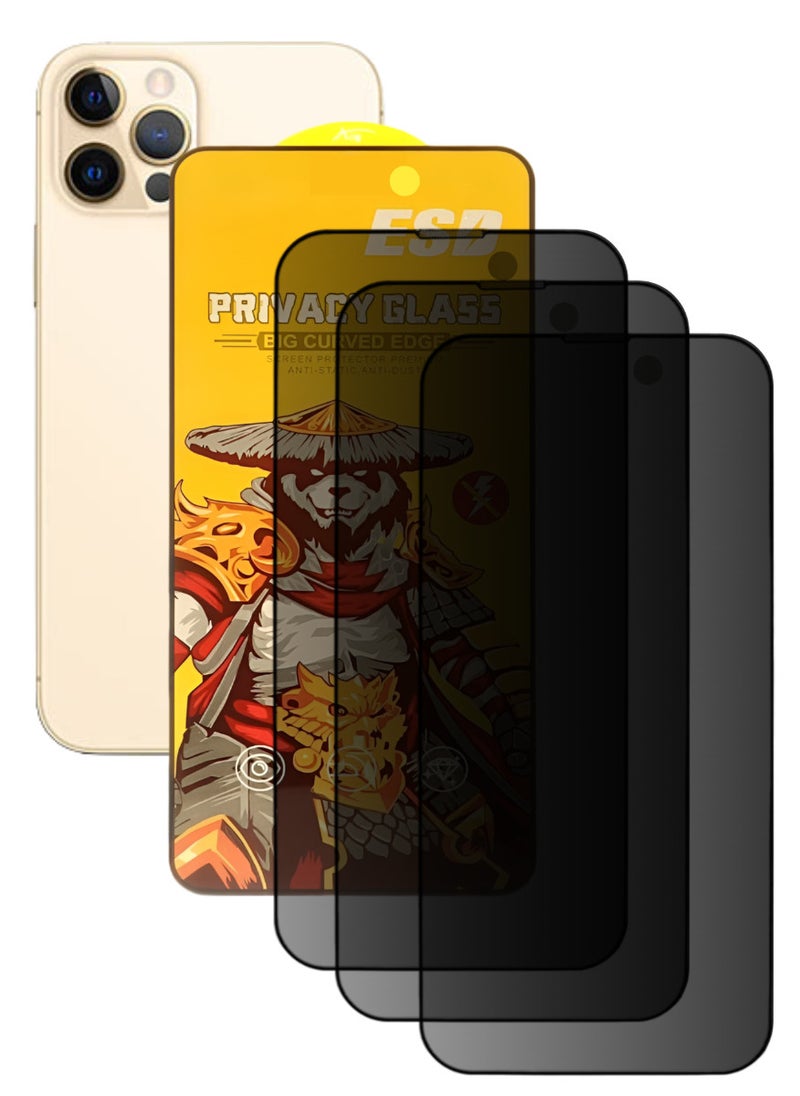 ESD 3 Pieces Tempered Dustproof Privacy Glass Screen Protector Compatible For iPhone 12 Pro Max - Image 1