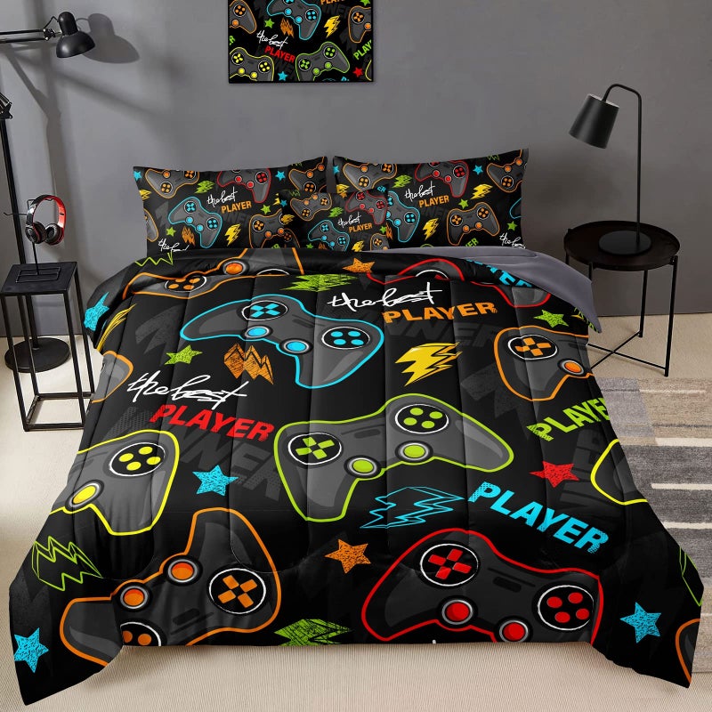 BDUCOK 6 Pieces Gamer Comforter Set for Boys Gaming Bedding Set Queen SizeVideo Game Controller Comforter for Boys Kids Adult 3D Gamepad Microfiber Bedding Sets 6 Pieces Bed in A Bag Sets3011Queen