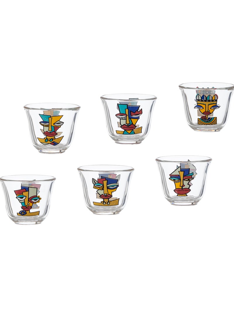 لومينارك طقم فناجين قهوة سعودية من الزجاج مع رسومات عصرية مكون من 6 فناجين - Image 2